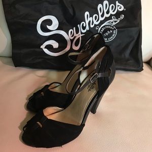 SEYCHELLES  black leather & suede sandals 8.5